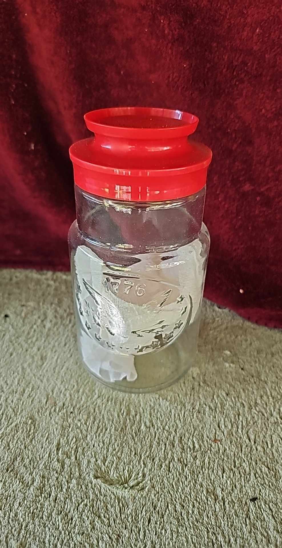 Vintage Anchor Hocking Glass Jar 1776 Maxwell House Red Lid Bicentennial Eagle