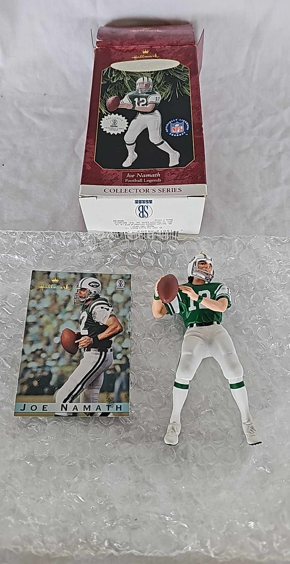 HALLMARK KEEPSAKE ORNAMENT JOE NAMATH WITH COLLECTOR&#039;S CARD